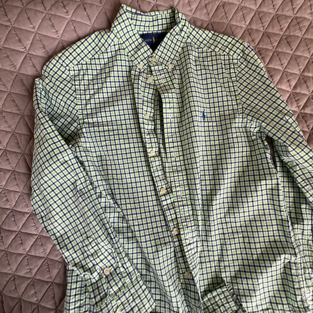 Ralph Lauren Blue and Green Plaid Men's Shirt
